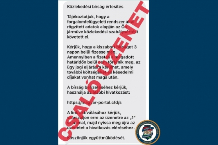 Csalás - Értesítés közlekedési bírságról üzenetben 